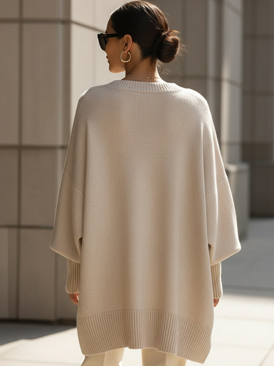 Women's Relaxed Oversized Jumper with Ribbed Knit Cuffs