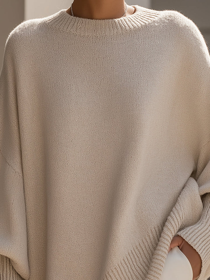 Women's Relaxed Oversized Jumper with Ribbed Knit Cuffs