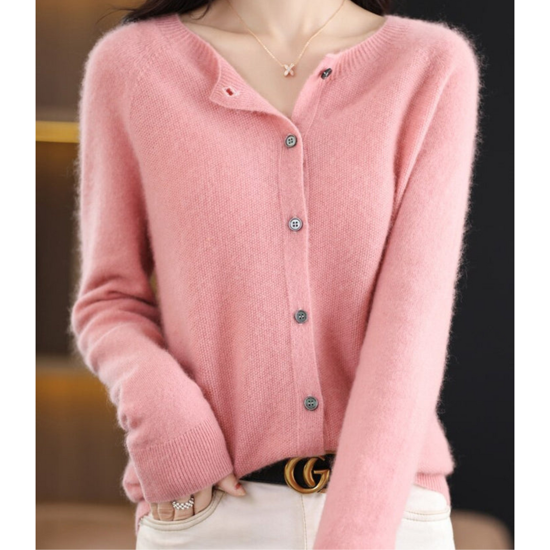 Women's Lightweight Cashmere Cardigan with V Neck and Button Up