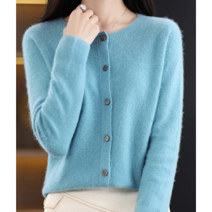 Women's Lightweight Cashmere Cardigan with V Neck and Button Up