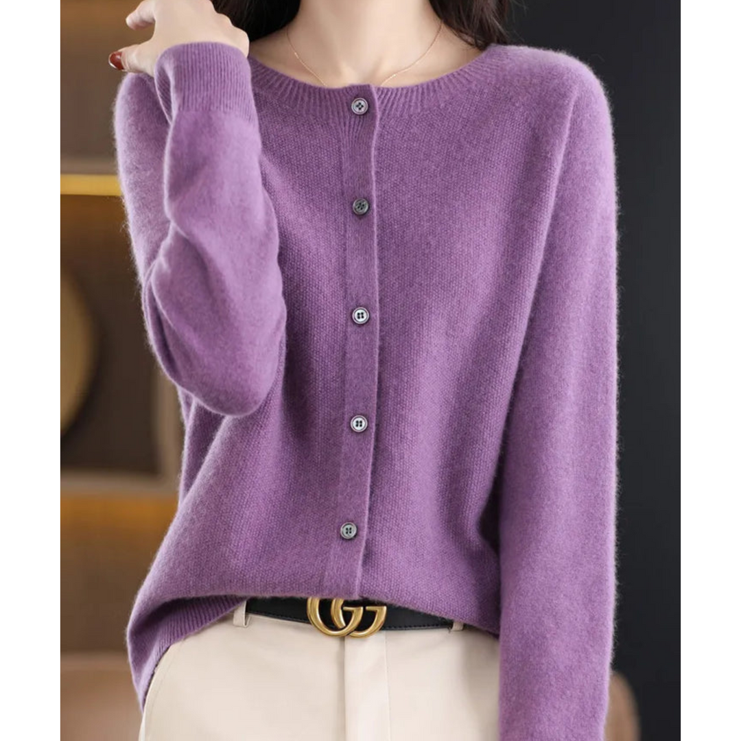 Women's Lightweight Cashmere Cardigan with V Neck and Button Up