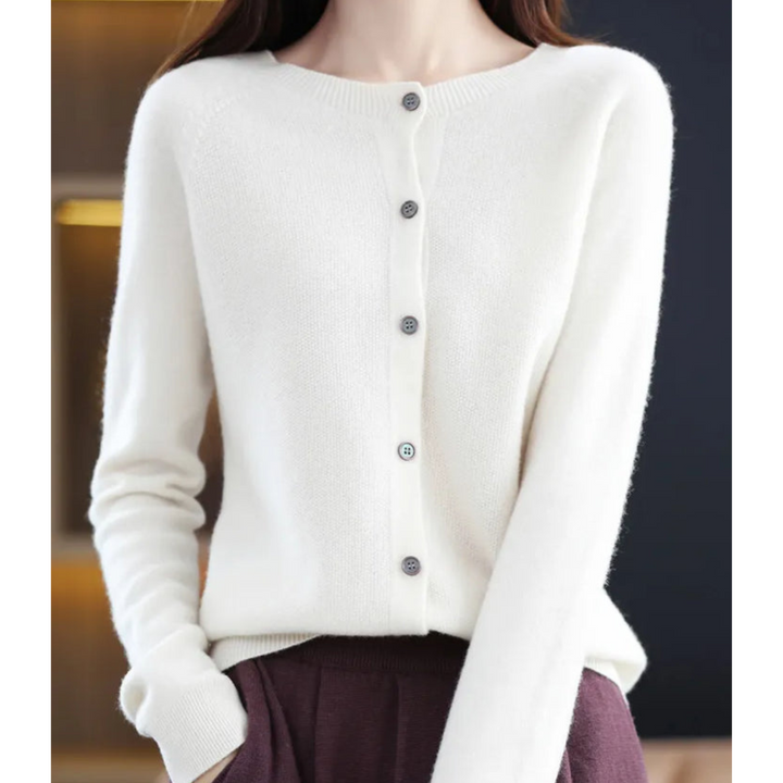 Women's Lightweight Cashmere Cardigan with V Neck and Button Up
