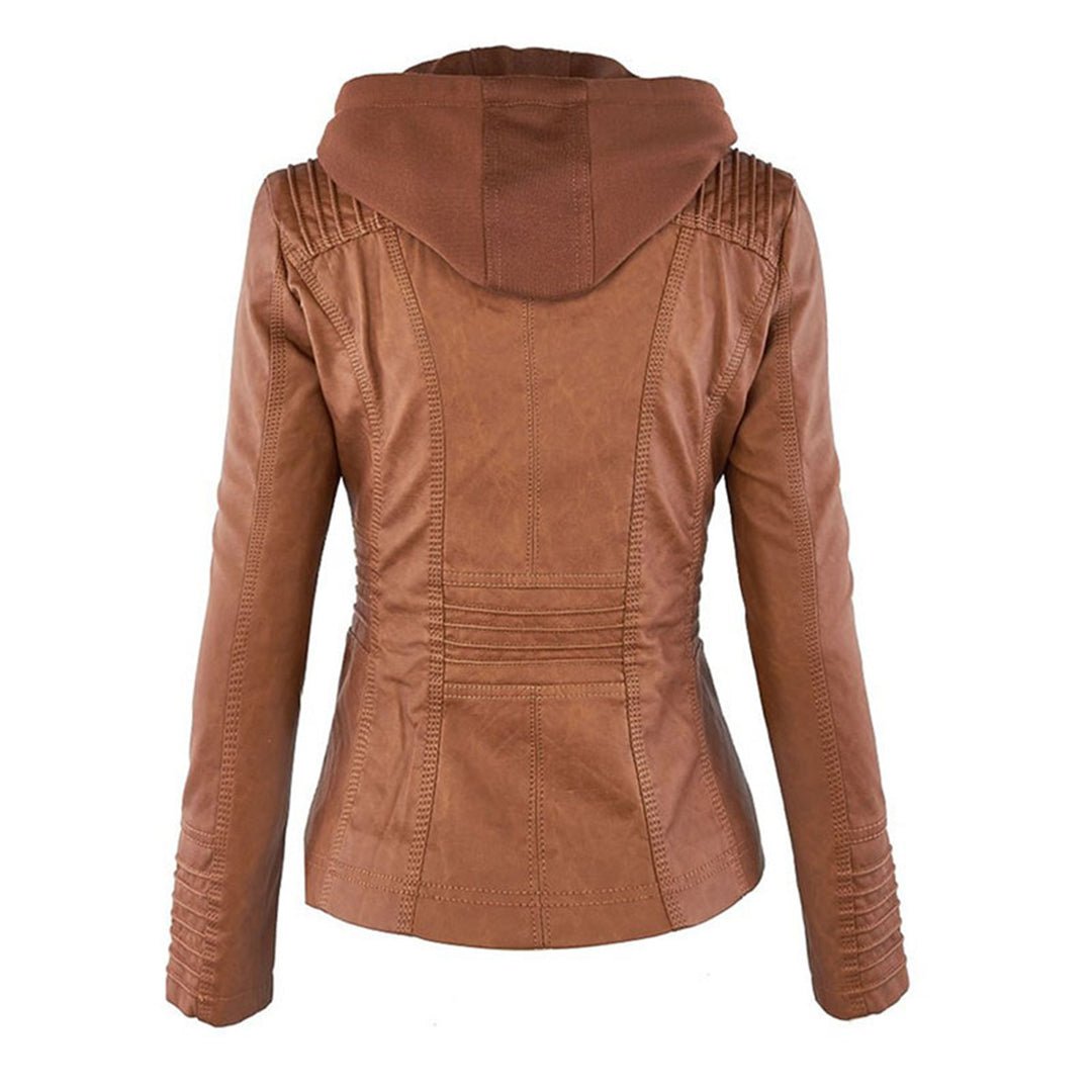 Women's Stylish Quilted Leather Biker Jacket with Hood