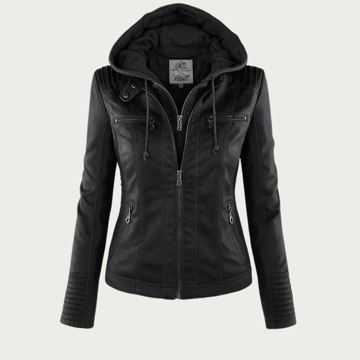 Women's Stylish Quilted Leather Biker Jacket with Hood