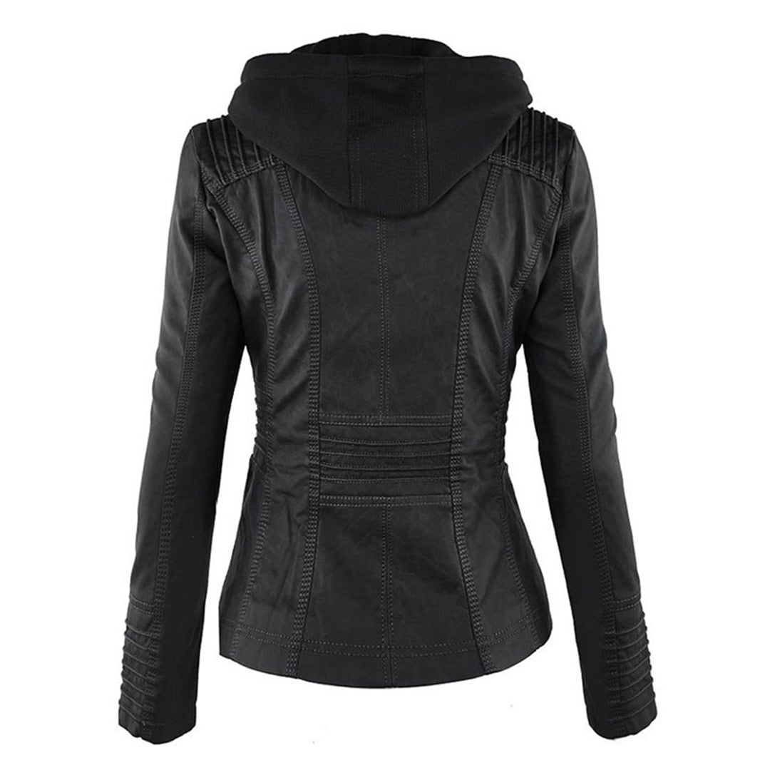 Women's Stylish Quilted Leather Biker Jacket with Hood