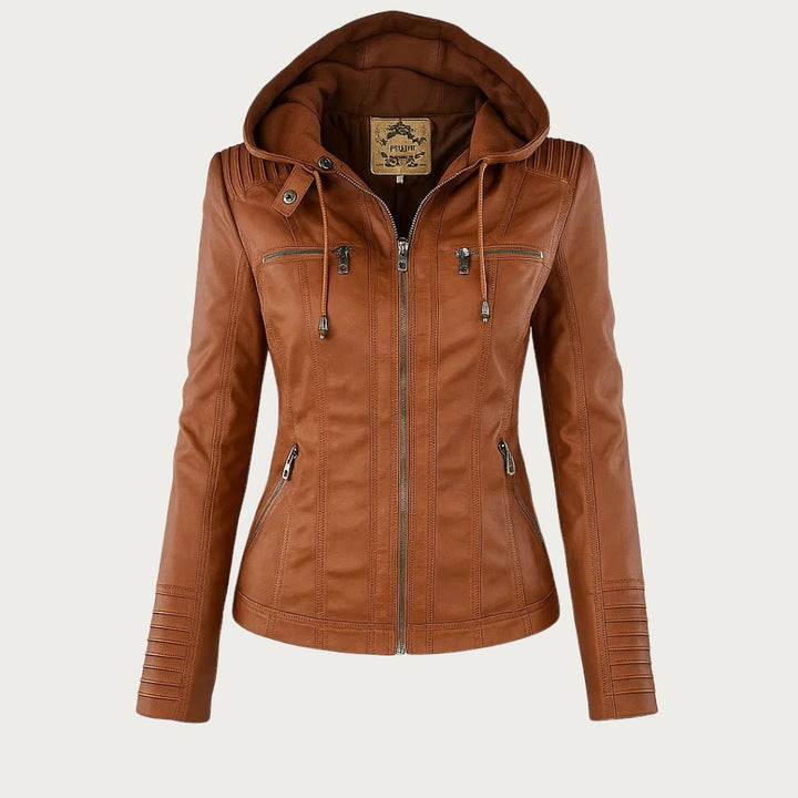 Women's Stylish Quilted Leather Biker Jacket with Hood