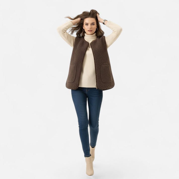 Women's Cosy Sherpa Vest with Button Up