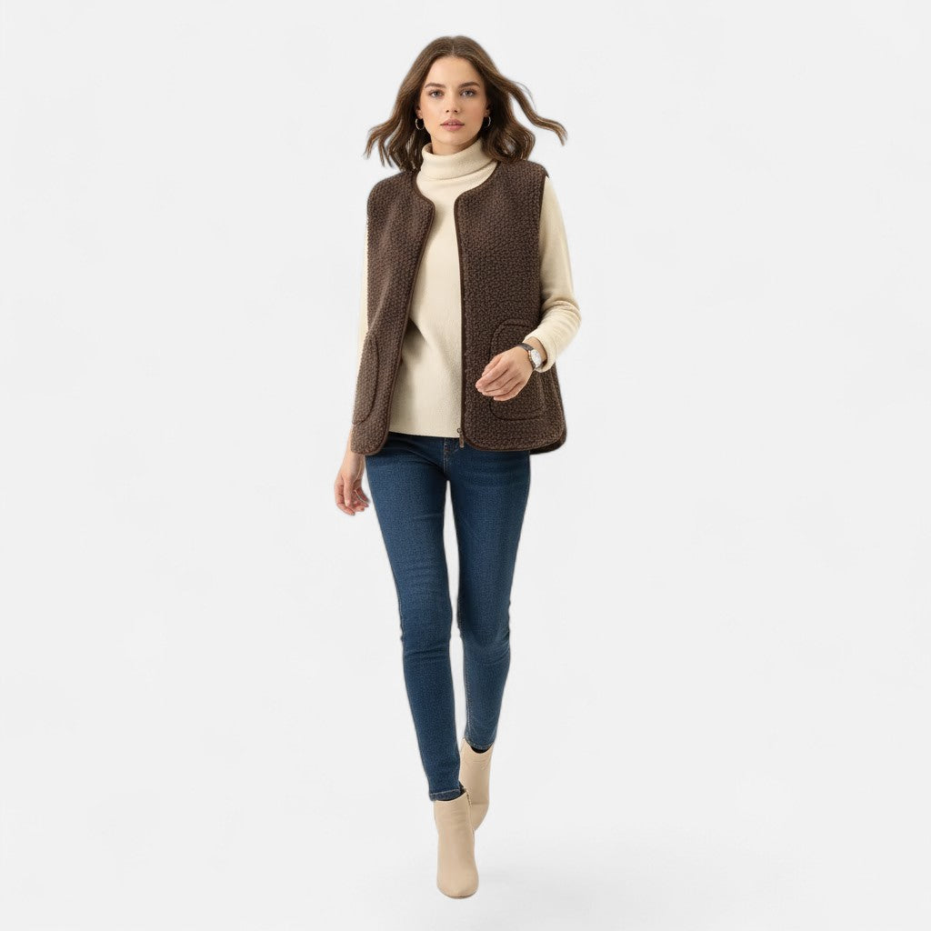 Women's Cosy Sherpa Vest with Button Up