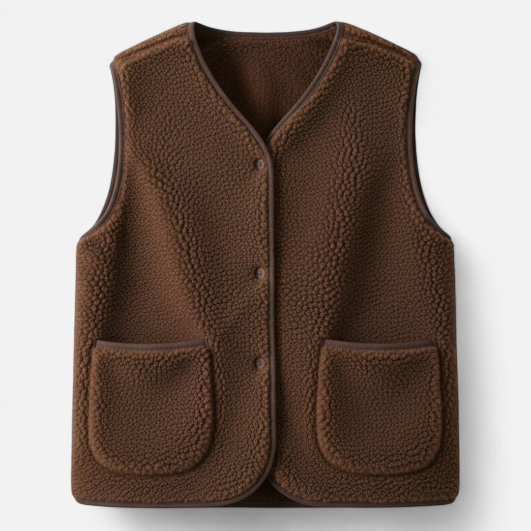 Women's Cosy Sherpa Vest with Button Up