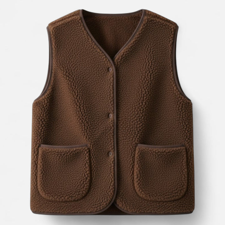 Women's Cosy Sherpa Vest with Button Up