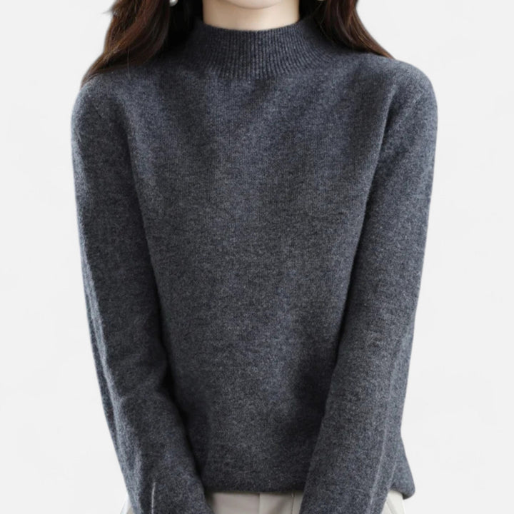 Women's Elegant Wool Jumper with Mock Neck and Ribbed Knit Cuffs