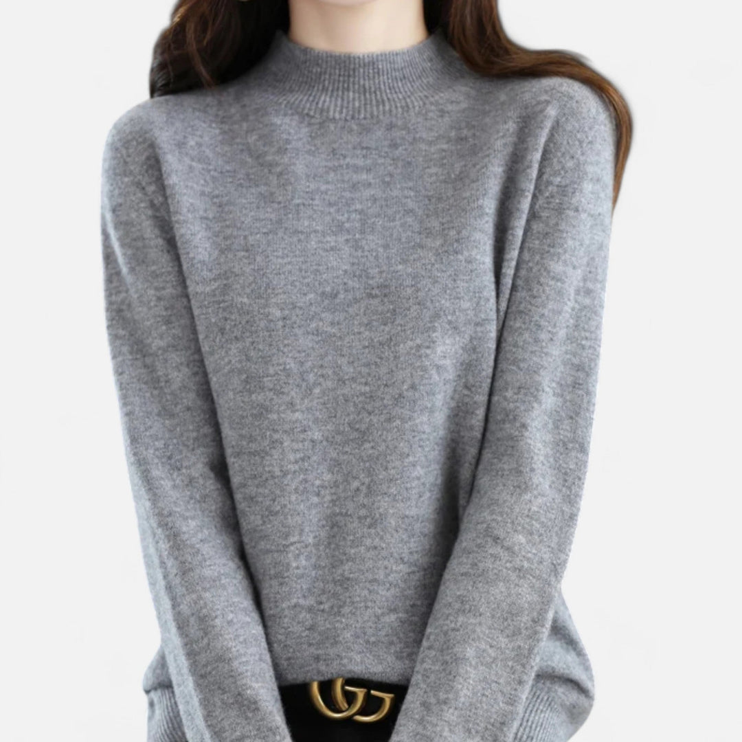 Women's Elegant Wool Jumper with Mock Neck and Ribbed Knit Cuffs
