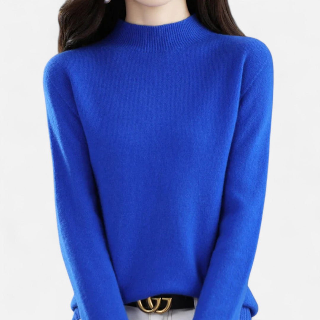 Women's Elegant Wool Jumper with Mock Neck and Ribbed Knit Cuffs