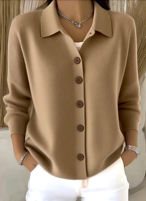 Women's Relaxed Collared Cardigan with Button Up